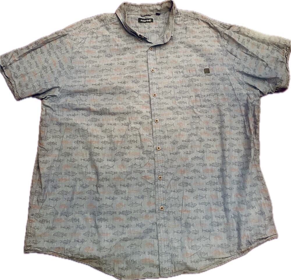 Solaris Outdoor Fish Print Mens 4XT Short Sleeve Button Up Multi Color